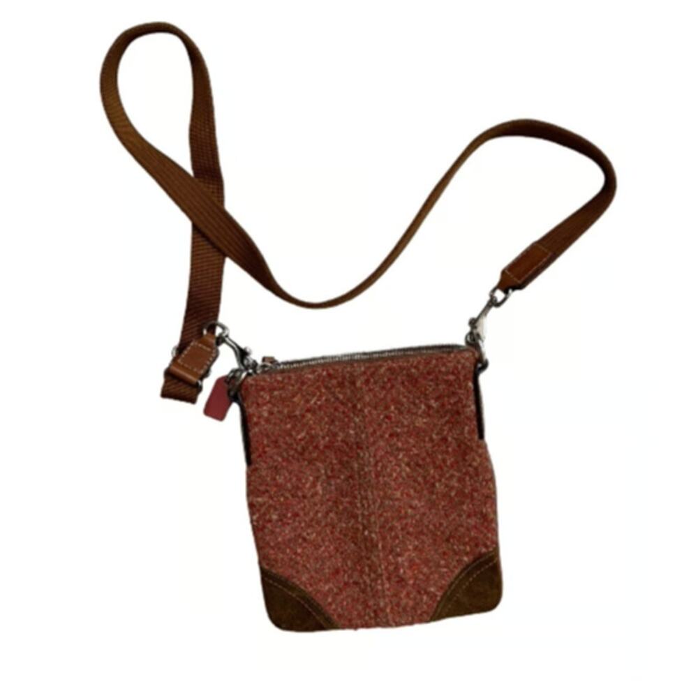 Coach Kitt Crossbody Messenger Bag Purse Tweed Wool Suede Leather Trim Lined - Picture 9 of 9